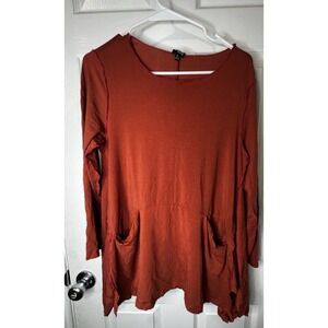 Lisa Bayne Lagenlook Tunic Top Rust Orange Pockets Artsy Boho Flowy Minimalist